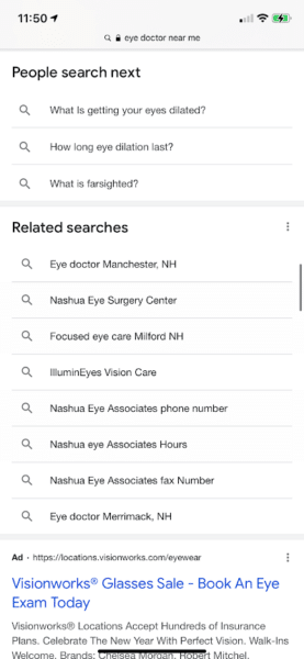 google mobile serp people search next eye doctor near me