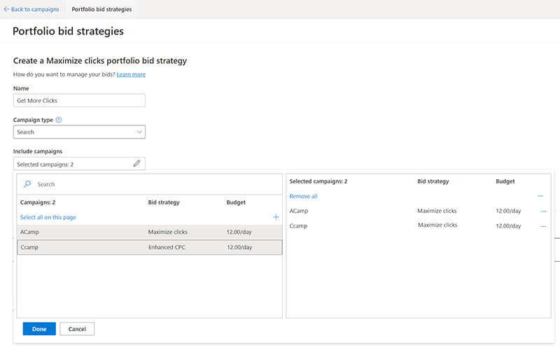 Portfolio bid strategy management in Microsoft Advertising