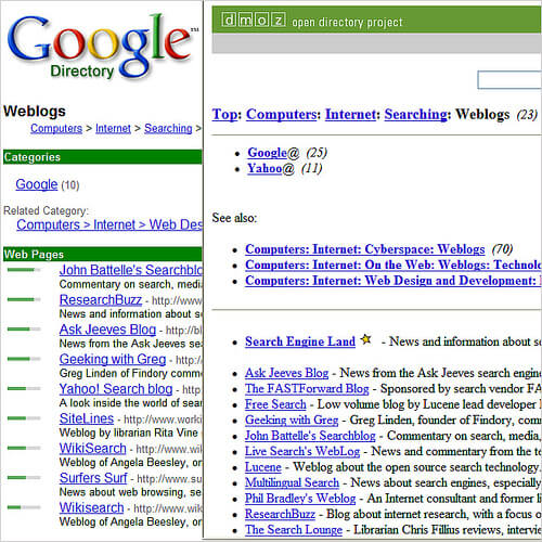Google Directory Vs Open Directory