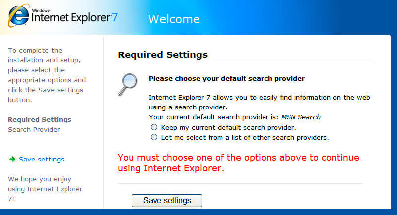 IE 7 search page