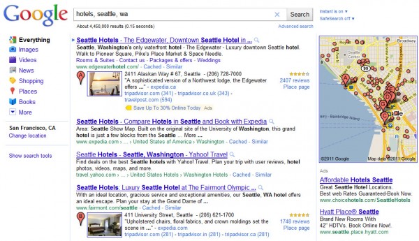 Google search for Hotels in Seattle, WA