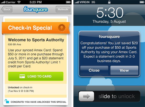 Foursquare AMEX Screens