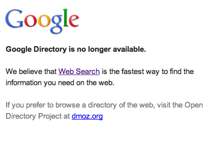 Google Directory Notice