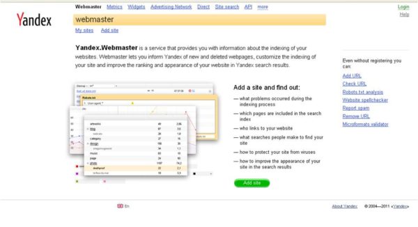 Yandex Webmaster Tools In English