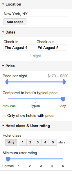 Google Hotel Finder Filter