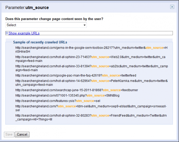 Google webmaster tools parameters