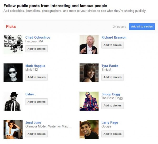 Top Pick Suggested Users Google Plus