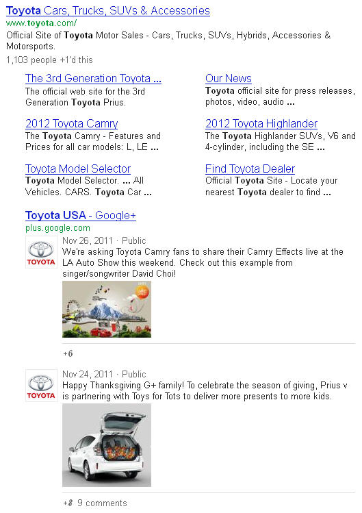 Toyota Google Plus Business Page