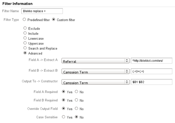 Filter to substitute one plus sign, +, in blekko search keywords, with a space