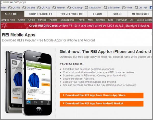REI's iOS and Android App Landing Page
