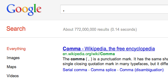 Google Comma Results