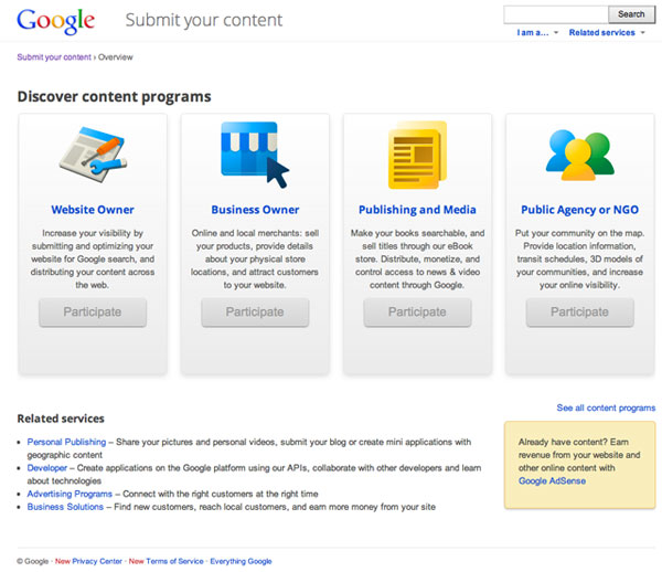 Google Submit Content