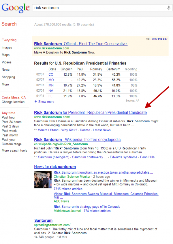 Rick Santorum Google