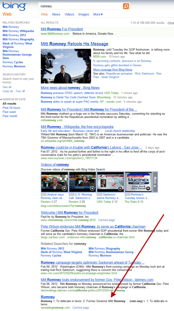 Spreading Romney On Bing
