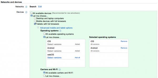 Tablet Targeting In Adwords