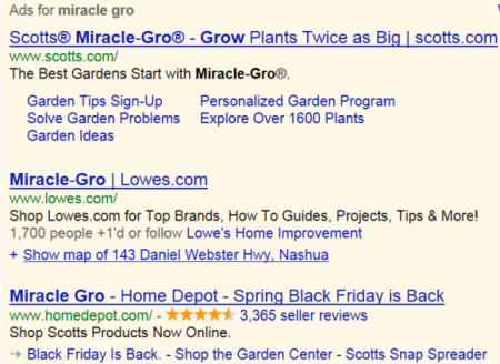 AdWords Sitelinks - Miracle Gro