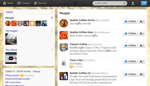 Local search for Seattle Coffee Shops on Twitter