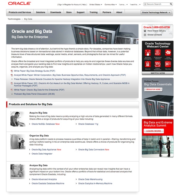 Big Data: Oracle's Landing Page