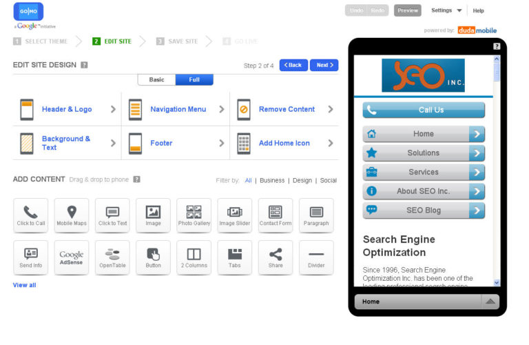 Google Analytics GoMo DudaMobile Mobile Website Builder