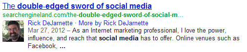 Rick DeJarnette shown in Google authorship enhanced SERP