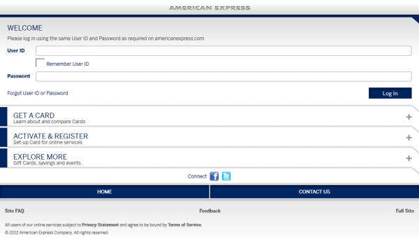 Amex Mobile Site Screenshot