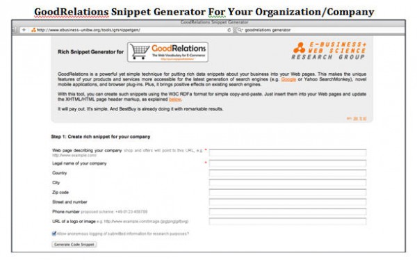 Goodrelations Snippet Generator 4