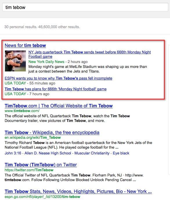 Tim Tebow Universal Search