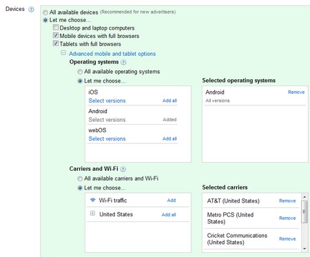Google AdWords Device Targeting