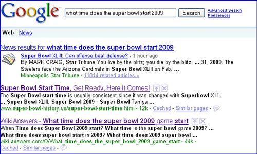 Searching for The Super Bowl Start Time: 2013 Edition