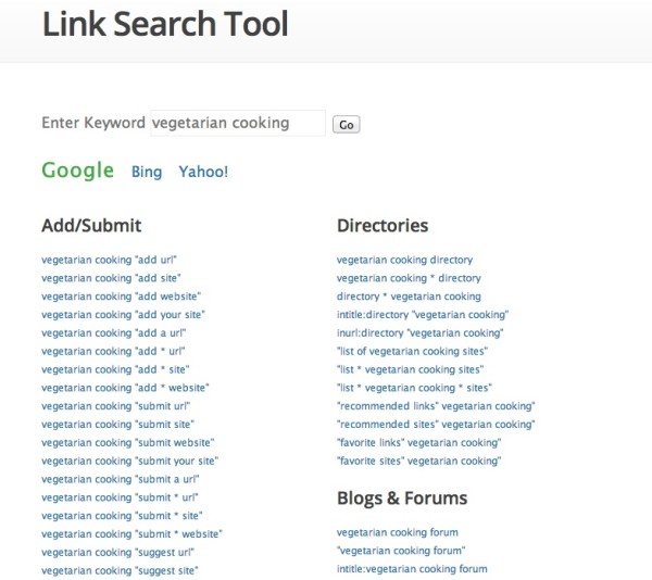 Solo SEO's Link Search Tool