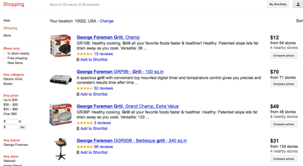 Google Shopping SERP