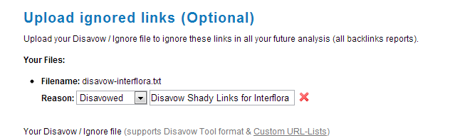 Example Disavow File upload to Link Detox