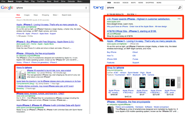 iphone - Bing vs Google