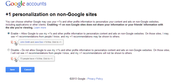 Google Plus Personilzation Settings