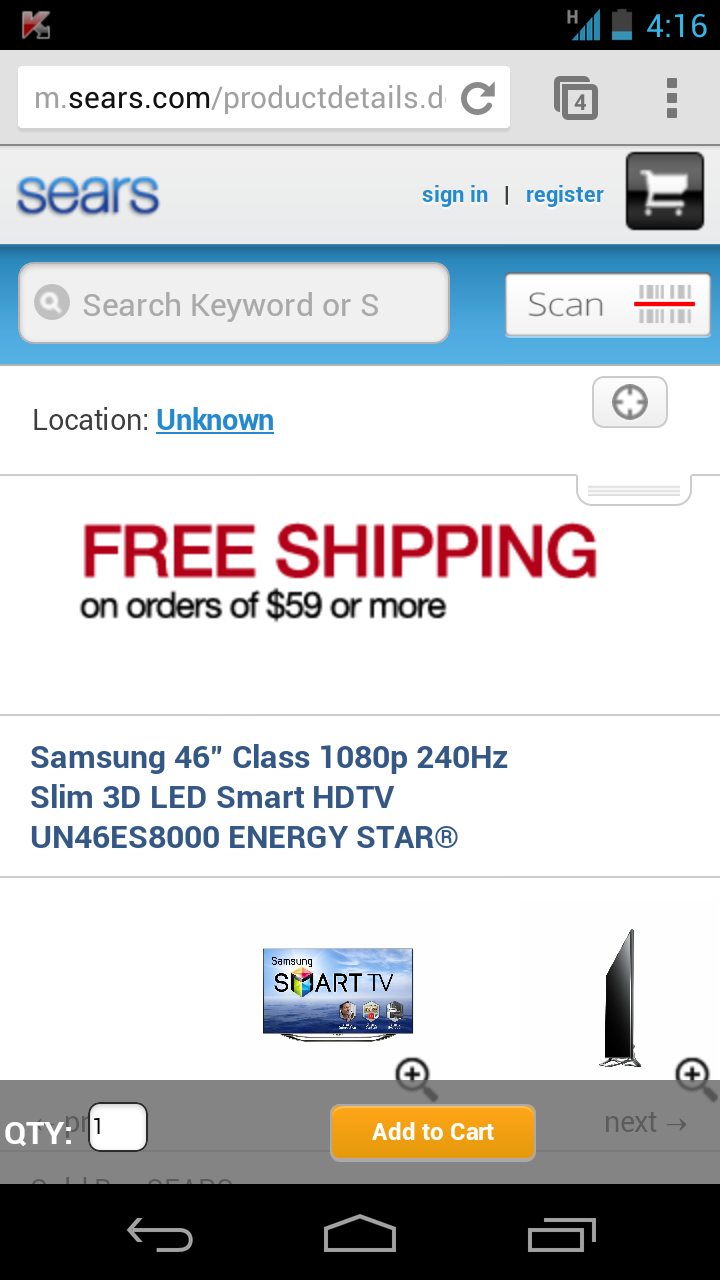 Sears' mobile site includes a price scanner so that shoppers can easily compare prices in-store.