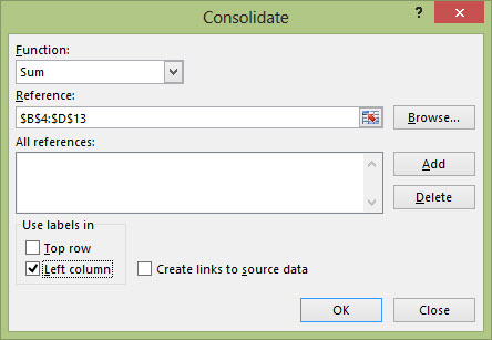 Consolidate command in Excel