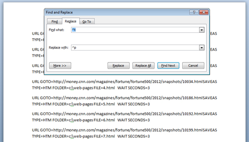 Formatting the Excel web browser macro in Word.