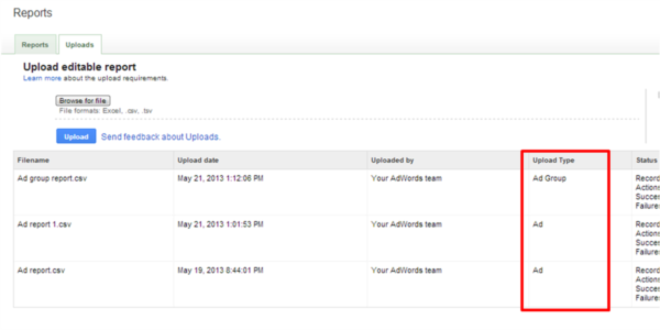 AdWords Bulk Upload Changes for Ads and Ad Groups