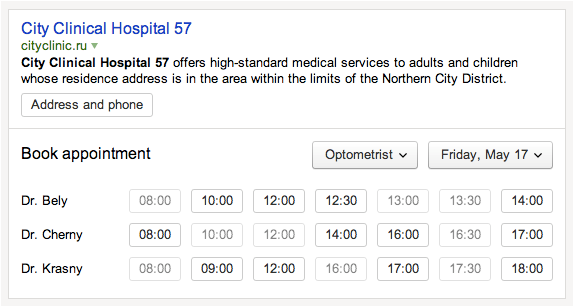 Yandex's New Interactive Snippets Could Be Used To Book Hospital Appointments. Source:Yandex