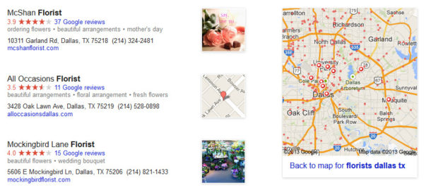 Florists in Dallas - new Google Maps results launching