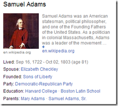 Bing Sam Adams search