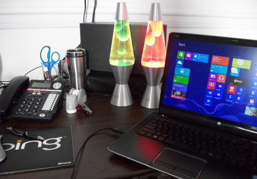 Author's Sanity Tools - Lava Lamps, Sonos Wireless Music. Windows 8, and huge mouse circa 1859.