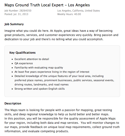 Apple Maps job description 