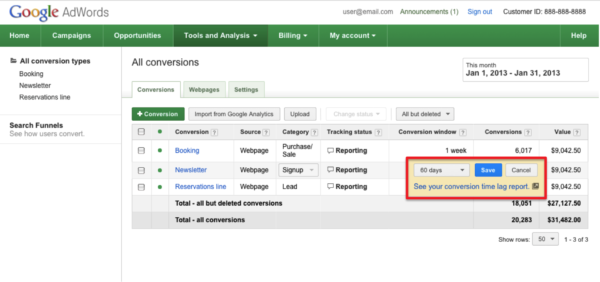 AdWords Conversion Window Change