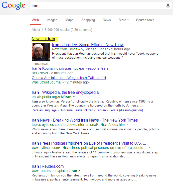 Google SERP with News module