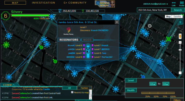 A Jamba Juice Location in Manhattan - Ingress Game Screen