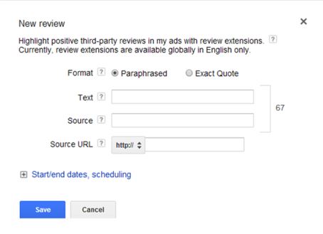 AdWords Review Extension set up