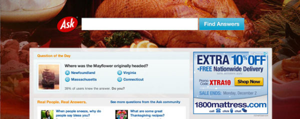 Ask.com Thanksgiving 2013 homepage