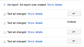 Google AdWords Undo Button in Change History Reports