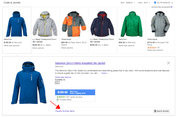 google shopping detail results visually similar